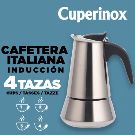 CUPERINOX cafetera italiana 4 tazas, cafetera italiana inducción