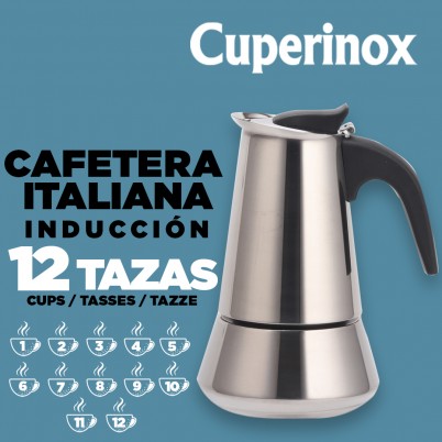 CUPERINOX Cafetera Italiana inducción | 12 Tazas | cafetera Express para  Placas y vitroceramicas inducción | Acero Inoxidable | Apto lavavajillas  (no