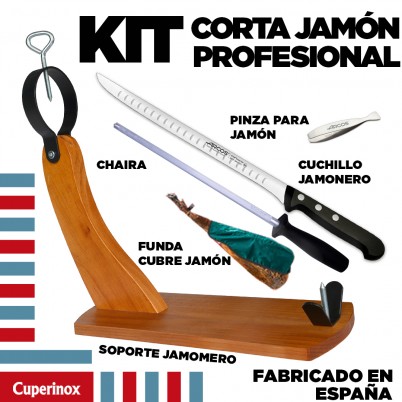 CUPERINOX | Kit corta jamón | Juego jamonero y cuchillo jamonero  profesional (5 PZAS)