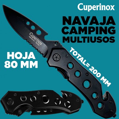 CUPERINOX Navaja 5 en1 multiusos, Incluye Afilador Navaja, Funcion  Abrebotella, rompecristales y corta cuerdas, Navaja Filo Liso y Sierra