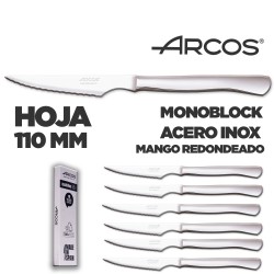 Arcos, cuchillos de mesa cuchillo mesa tradicional, 6 Piezas cuchillo  chuletero, mango nailon, Envase Eco