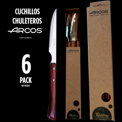 Arcos  6 Piezas de cuchillos chuleteros y carne con mango madera