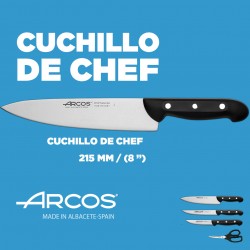 Juego de cuchillos Arcos 4 piezas: Cuchillo chef, cuchillo cocina, cuchillo  verduras y tijera