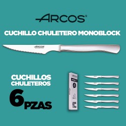  ARCOS Juego de 6 cuchillos para carne de 4,3 pulgadas. Paquete  de cuchillos de bolsillo con borde de perla para cortar y filetear carne.  Hoja dentada de acero inoxidable y mango