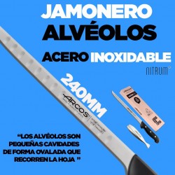 Arcos Set cuchillo jamonero profesional alveolado, Pinza Jamon y pescado