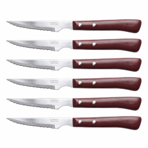 Cuperinox EcoWood Series – Pack de 6 Cuchillos Chuleteros con Hoja de Acero Inoxidable Microdentada y Mango Imitación Madera – Corte Preciso y Diseño Clásico