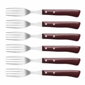 Cuperinox EcoWood Series – Pack de 6 Tenedores Chuleteros con Hoja de Acero Inoxidable y Mango Imitación Madera – Diseño Clásico y Resistente