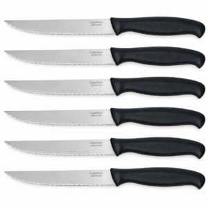 Cuperinox Essential Series – Pack de 6 Cuchillos de Cocina con Hoja Serrada de Acero Inoxidable y Mango Plástico – 13 cm de Corte Preciso y Ergonómico