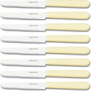 Cuperinox Daily Cuts Series – Set de 12 Cuchillos de Mesa Color Marfil | Hoja de Acero Inoxidable con Punta Redondeada | Apto Lavavajillas | Uso Diario y Seguro