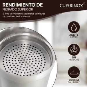 CUPERINOX Grasera Pescado 1 Litro | Acero Inoxidable Premium | Recoge Grasas y Aceites | Apta Lavavajillas | Cocina Profesional - Gourmet Oil Collection
