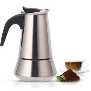 Cuperinox Induction Coffee Pro - Cafetera Acero Inoxidable para 4 Tazas - Apta para Inducción, Gas y Vitrocerámica - Mango Anticalor - Diseño Elegante y Duradero