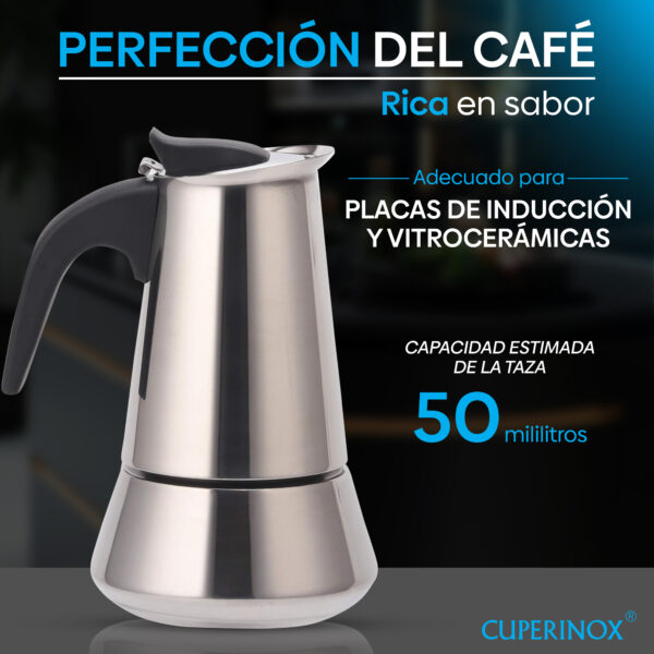 Cuperinox Induction Coffee Pro - Cafetera Acero Inoxidable para 2 Tazas - Apta para Inducción, Gas y Vitrocerámica - Mango Anticalor - Diseño Elegante y Duradero - Imagen 2