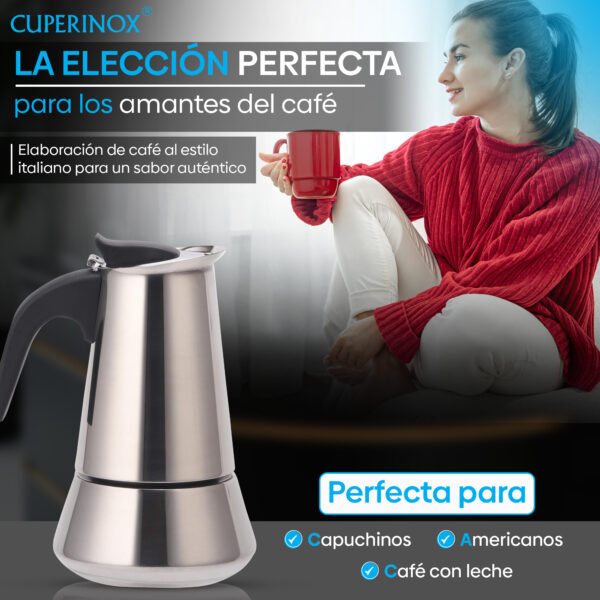 Cuperinox Induction Coffee Pro - Cafetera Acero Inoxidable para 2 Tazas - Apta para Inducción, Gas y Vitrocerámica - Mango Anticalor - Diseño Elegante y Duradero - Imagen 5