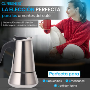 Cuperinox Induction Coffee Pro - Cafetera Acero Inoxidable para 6 Tazas - Apta para Inducción, Gas y Vitrocerámica - Mango Anticalor - Diseño Elegante y Duradero
