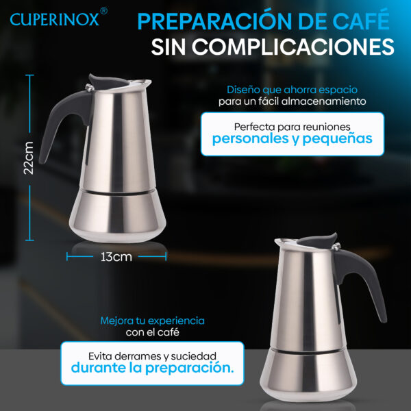 Cuperinox Induction Coffee Pro - Cafetera Acero Inoxidable para 10 Tazas - Apta para Inducción, Gas y Vitrocerámica - Mango Anticalor - Diseño Elegante y Duradero - Imagen 2