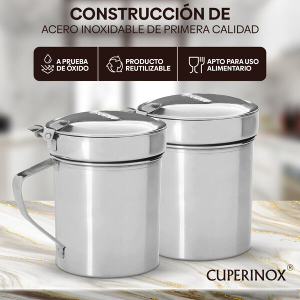 CUPERINOX Pack 2 Graseras Inox 550 ml | Grasera Carne y Pescado | Acero Inoxidable | Recoge Grasas y Aceites | Apta Lavavajillas - Gourmet Oil Collection - Imagen 3