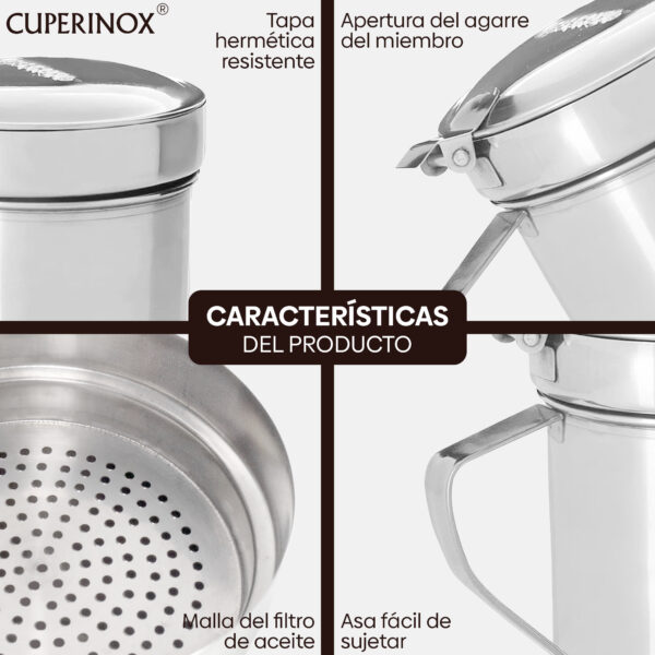 CUPERINOX Pack 2 Graseras Inox 550 ml | Grasera Carne y Pescado | Acero Inoxidable | Recoge Grasas y Aceites | Apta Lavavajillas - Gourmet Oil Collection - Imagen 6