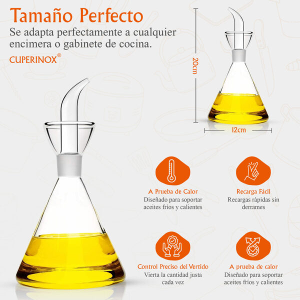 CUPERINOX Aceitera de Cristal Antigoteo para Aceite de Oliva, Resistente y Fácil de Limpiar Gourmet Oil Collection (500 Ml) - Imagen 3