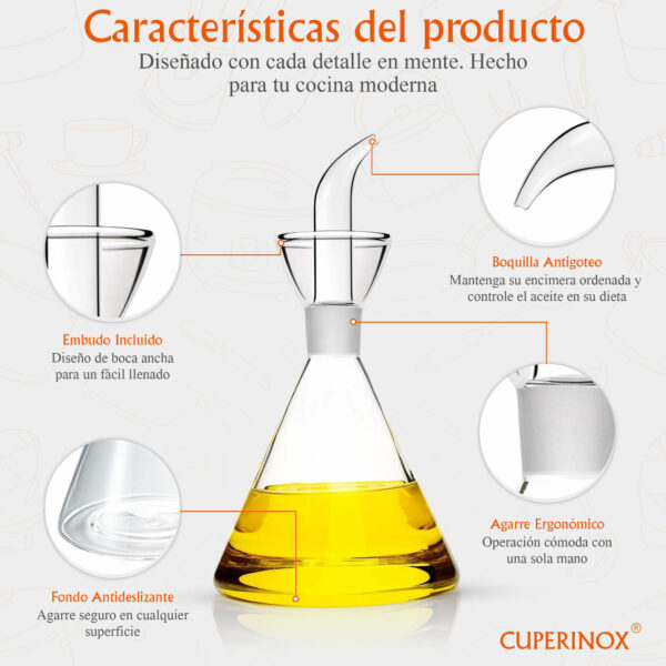 CUPERINOX Aceitera de Cristal Antigoteo para Aceite de Oliva, Resistente y Fácil de Limpiar Gourmet Oil Collection (500 Ml) - Imagen 4