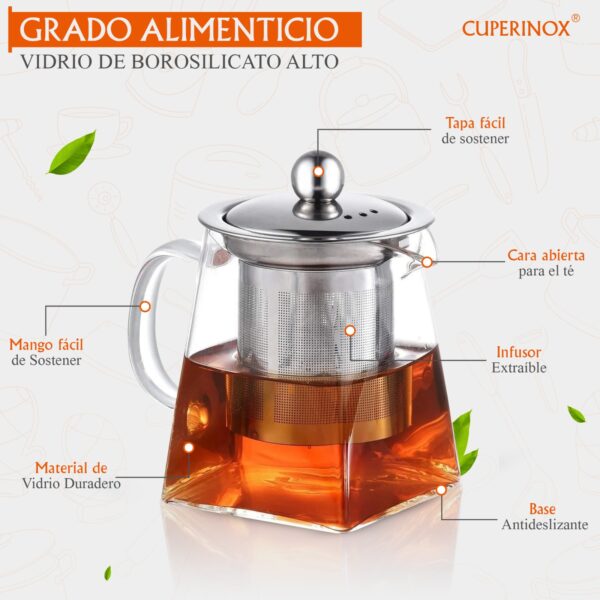 Cuperinox Infusion Prestige Collection - Tetera de Cristal con Infusor 750ml | Resistente al Calor | Apta para Microondas | Diseño Elegante y Funcional - Imagen 3