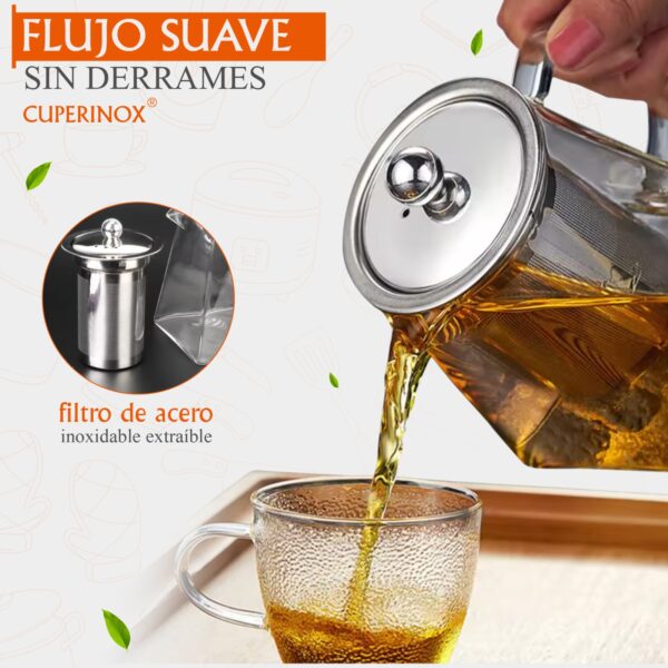 Cuperinox Infusion Prestige Collection - Tetera de Cristal con Infusor 750ml | Resistente al Calor | Apta para Microondas | Diseño Elegante y Funcional - Imagen 2