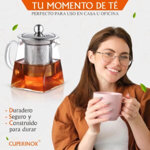 Cuperinox Infusion Prestige Collection - Tetera de Cristal con Infusor 550ml | Resistente al Calor | Apta para Microondas | Diseño Elegante y Funcional