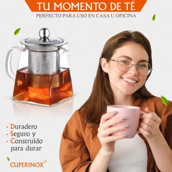 Cuperinox Infusion Prestige Collection - Tetera de Cristal con Infusor 550ml | Resistente al Calor | Apta para Microondas | Diseño Elegante y Funcional