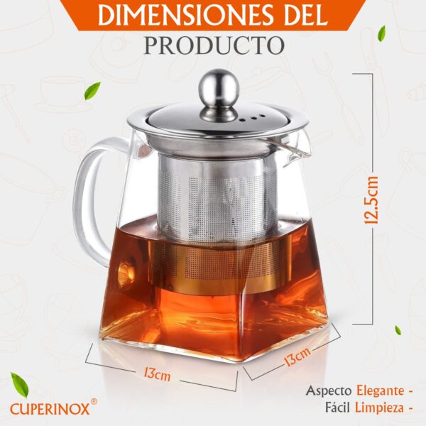 Cuperinox Infusion Prestige Collection - Tetera de Cristal con Infusor 550ml | Resistente al Calor | Apta para Microondas | Diseño Elegante y Funcional - Imagen 3