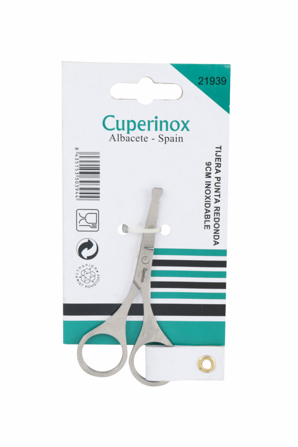 CUPERINOX Beauty Care - Tijera Punta Redonda para Manicura y Pedicura 9 cm | Acero Inoxidable Seguro | Recorta Uñas, Cejas y Vello Facial | Uso Profesional y Personal