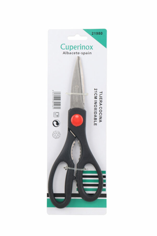 CUPERINOX Kitchen Pro - Tijeras Cocina Multiusos 21 cm | Acero Inoxidable con Mango Ergonómico | Para Carne, Verduras, Pollo y Más | Apto Lavavajillas | Blíster Individual