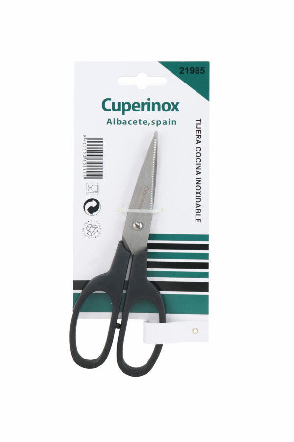 CUPERINOX Kitchen Pro - Tijeras Cocina Profesional | Mango Negro Ambidiestro | Acero Inoxidable de Alta Calidad | Para Pollo, Pescado, Carne y Verduras | Apto Lavavajillas