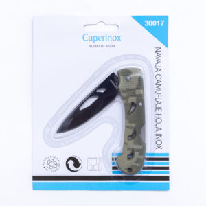 Cuperinox Outdoor Series – Navaja Camuflaje con Hoja de Acero Inoxidable Negra | Mango Antideslizante | Compacta y Segura | Ideal para Camping, Caza y Uso Diario
