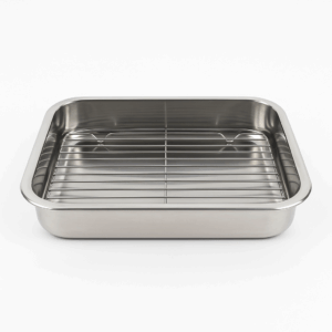 CUPERINOX Serve & Bake Collection - Bandeja para Horno 25 cm con Rejilla Antigrasa | Acero Inoxidable Resistente | Ideal para Asados Saludables | Fácil Limpieza