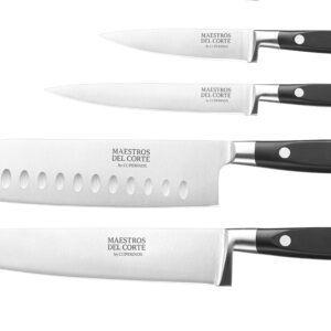 Maestros del Corte by CUPERINOX - Set de Cuchillos Profesionales de Cocina 4 Piezas | Chef 20 cm, Santoku 18 cm, Universal 13 cm y Pelador 9 cm | Acero Inoxidable de Alta Precisión | Mango Ergonómico