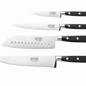 Maestros del Corte by CUPERINOX - Set de Cuchillos Profesionales de Cocina 4 Piezas | Chef 20 cm, Santoku 18 cm, Universal 13 cm y Pelador 9 cm | Acero Inoxidable de Alta Precisión | Mango Ergonómico