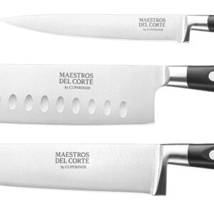 Maestros del Corte by CUPERINOX - Set de Cuchillos Profesionales de Cocina 3 Piezas | Chef 20 cm, Santoku 18 cm y Universal 13 cm | Acero Inoxidable de Alta Precisión | Mango Ergonómico y Equilibrado