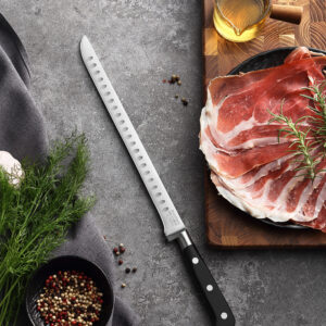 Maestros del Corte by CUPERINOX - Cuchillo Jamonero Profesional Alveolado 25 cm| Hoja Flexible de Acero Inoxidable | Mango Ergonómico Antideslizante | Corte Fino y Preciso del Jamón
