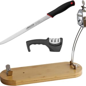 Soporte Jamonero Plegable | Jamonero Giratorio | Jamonero de Bambú con Cuchillo Profesional, Afilador y Funda para Jamón
